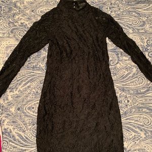 Black lace mock neck long sleeve dress